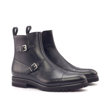 DapperFam Octavian in Black Men's Italian Leather & Italian Pebble Grain Leather Buckle Boot in Black