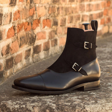DapperFam Octavian in Black Men's Italian Leather & Italian Suede Buckle Boot