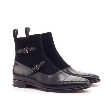 DapperFam Octavian in Black Men's Italian Suede & Italian Pebble Grain Leather Buckle Boot in Black