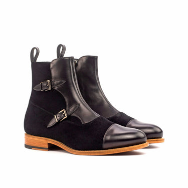 DapperFam Octavian in Black Men's Lux Suede & Italian Leather Buckle Boot in Black