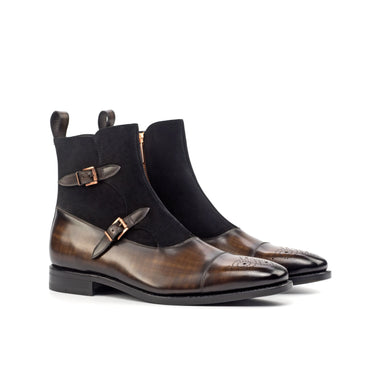 DapperFam Octavian in Brown / Black Men's Lux Suede & Hand-Painted Patina Buckle Boot in Brown / Black