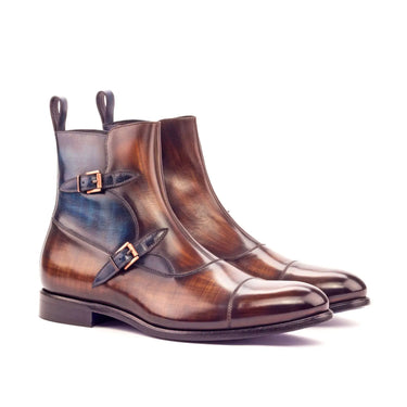 DapperFam Octavian in Brown / Denim Men's Hand-Painted Patina Buckle Boot in Brown / Denim