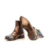 DapperFam Octavian in Brown / Turquoise / Denim Men's Hand-Painted Patina Buckle Boot