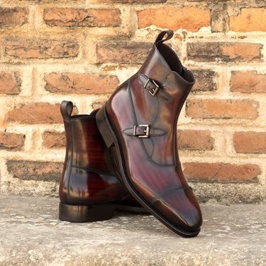 DapperFam Octavian in Burgundy Men's Hand-Painted Patina Buckle Boot