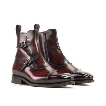 DapperFam Octavian in Burgundy Men's Hand-Painted Patina Buckle Boot in Burgundy