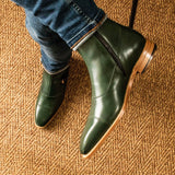 DapperFam Octavian in Forest Men's Italian Leather Buckle Boot