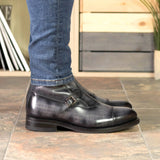 DapperFam Octavian in Grey Men's Hand-Painted Patina Buckle Boot