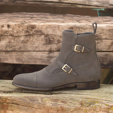 DapperFam Octavian in Grey Men's Lux Suede Buckle Boot