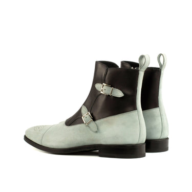 DapperFam Octavian in Light Grey / Black Men's Italian Leather & Suede Buckle Boot in #color_