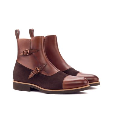 DapperFam Octavian in Med Brown / Brown Men's Italian Leather & Italian Suede Buckle Boot in Med Brown / Brown