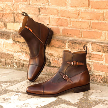 DapperFam Octavian in Med Brown / Dark Brown Men's Italian Leather Buckle Boot