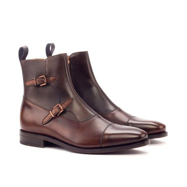 DapperFam Octavian in Med Brown / Dark Brown Men's Italian Leather Buckle Boot in Med Brown / Dark Brown