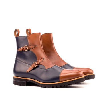 DapperFam Octavian in Med Brown / Navy Men's Italian Leather Buckle Boot in Med Brown / Navy