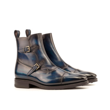 DapperFam Octavian in Navy / Denim Men's Italian Leather & Hand-Painted Patina Buckle Boot in Navy / Denim