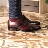 DapperFam Rafael in Burgundy Men's Italian Leather Oxford