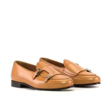 DapperFam Rialto in Cognac Men's Italian Leather & Full Grain Leather Monk Slipper in Cognac