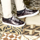 DapperFam Rivale in Aubergine Men's Hand-Painted Patina Trainer