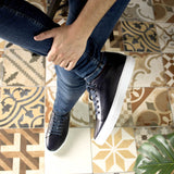 DapperFam Rivale in Dark Blue Men's Italian Leather Trainer