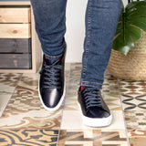 DapperFam Rivale in Dark Blue Men's Italian Leather Trainer