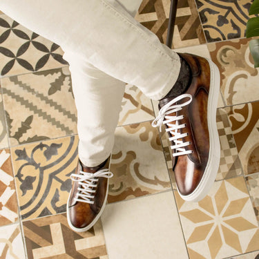 DapperFam Rivale in Fire Men's Hand-Painted Patina Trainer