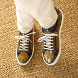 DapperFam Rivale in Green Men's Hand-Painted Patina Trainer