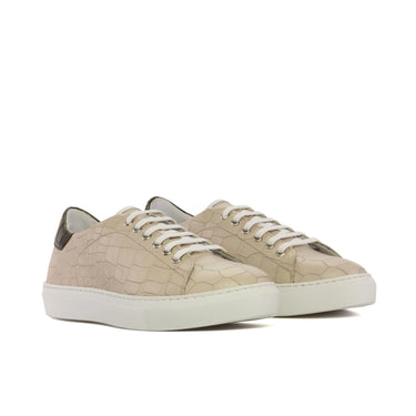 DapperFam Rivale in Nude / Olive Men's Italian Croco Embossed Leather Trainer in Nude / Olive