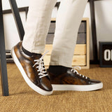 DapperFam Rivale in Tobacco Men's Hand-Painted Patina Trainer