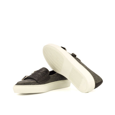 DapperFam Riviera in Black / Herringbone Men's Italian Croco Embossed Leather & Sartorial Monk Sneaker