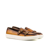 DapperFam Riviera in Cognac Men's Hand-Painted Italian Leather Monk Sneaker in Cognac