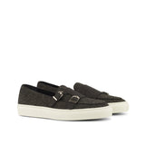 DapperFam Riviera in Herringbone / Dark Grey Men's Flannel & Sartorial Monk Sneaker
