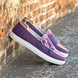 DapperFam Riviera in Purple / Plum Men's Linen Monk Sneaker