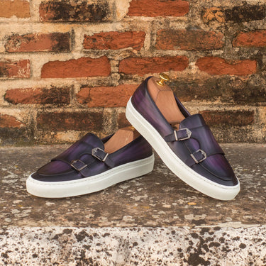 DapperFam Riviera in Purple Men's Hand-Painted Italian Leather Monk Sneaker