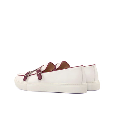 DapperFam Riviera in White / Burgundy Men's Italian Leather Monk Sneaker