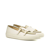 DapperFam Riviera in White / Natural Men's Italian Leather Monk Sneaker