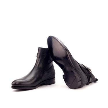 DapperFam Rohan in Black / Dark Grey Men's Flannel & Italian Leather Jodhpur Boot
