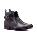 DapperFam Rohan in Black / Dark Grey Men's Flannel & Italian Leather Jodhpur Boot