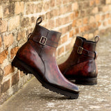 DapperFam Rohan in Burgundy Men's Hand-Painted Patina Jodhpur Boot