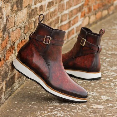 DapperFam Rohan in Burgundy Men's Hand-Painted Patina Jodhpur Boot