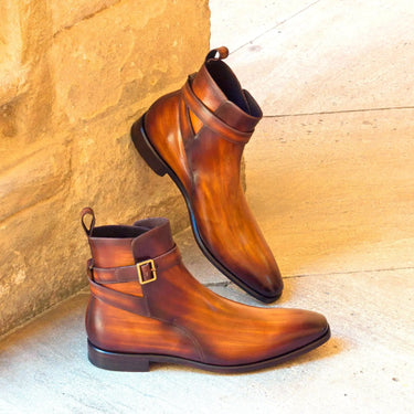 DapperFam Rohan in Cognac Men's Hand-Painted Patina Jodhpur Boot
