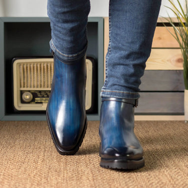 DapperFam Rohan in Denim Men's Hand-Painted Patina Jodhpur Boot