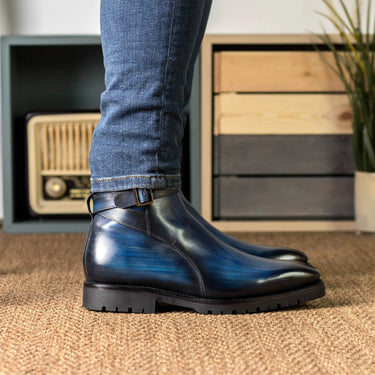 DapperFam Rohan in Denim Men's Hand-Painted Patina Jodhpur Boot