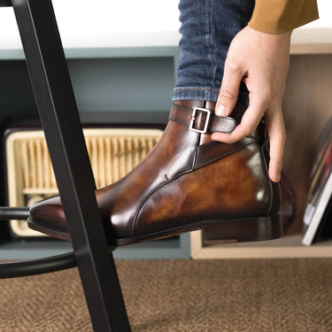 DapperFam Rohan in Fire Men's Hand-Painted Patina Jodhpur Boot