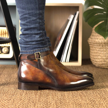DapperFam Rohan in Fire Men's Hand-Painted Patina Jodhpur Boot