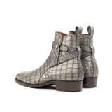 DapperFam Rohan in Grey Men's Italian Croco Embossed Leather Jodhpur Boot