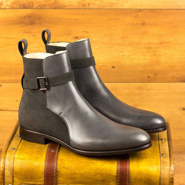 DapperFam Rohan in Grey Men's Lux Suede & Italian Leather Jodhpur Boot