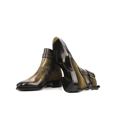 DapperFam Rohan in Khaki / Green Men's Lux Suede & Hand-Painted Patina Jodhpur Boot