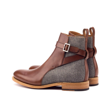 DapperFam Rohan in Med Brown / Light Grey Men's Flannel & Italian Leather Jodhpur Boot