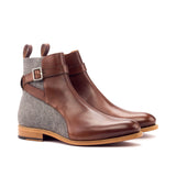 DapperFam Rohan in Med Brown / Light Grey Men's Flannel & Italian Leather Jodhpur Boot