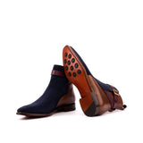 DapperFam Rohan in Navy / Med Brown / Burgundy Men's Italian Leather & Lux Suede Jodhpur Boot