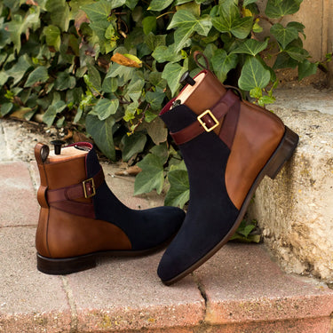DapperFam Rohan in Navy / Med Brown / Burgundy Men's Italian Leather & Lux Suede Jodhpur Boot